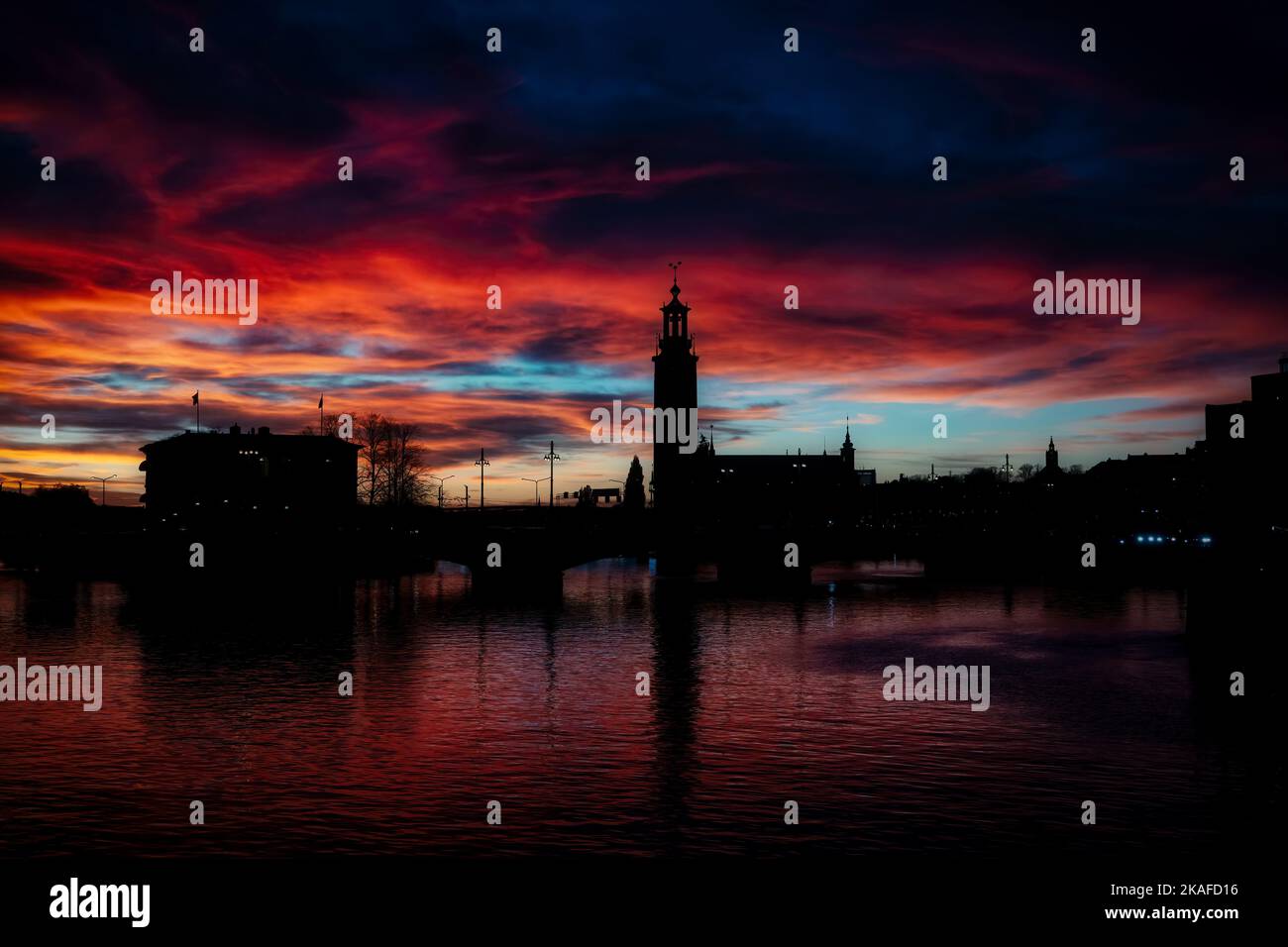 Stockholm city hall at sunset Stock Photo