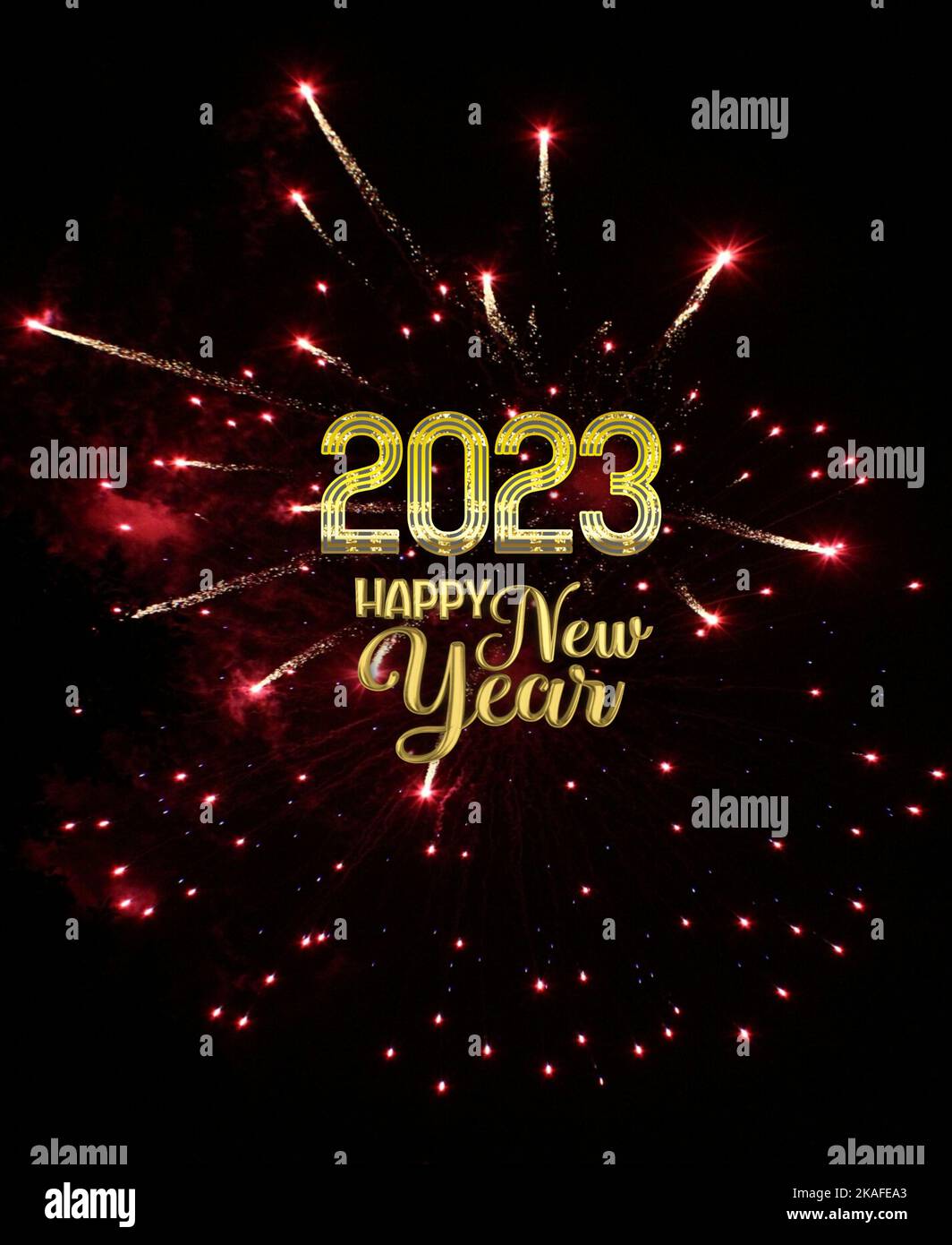 Merry Christmas and happy new year 2023 greeting card with fireworks ...