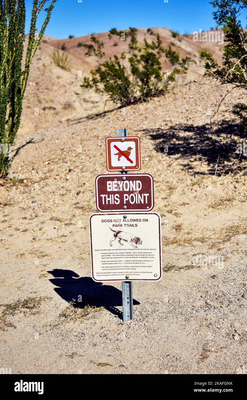 No dogs allowed sign in Borrego Springs, California, USA Stock Photo