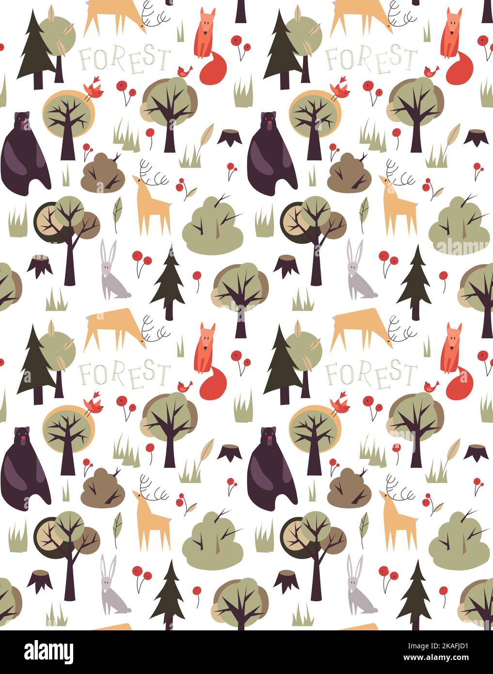 Seamless vector pattern with wild forest animals and trees Stock Vector ...