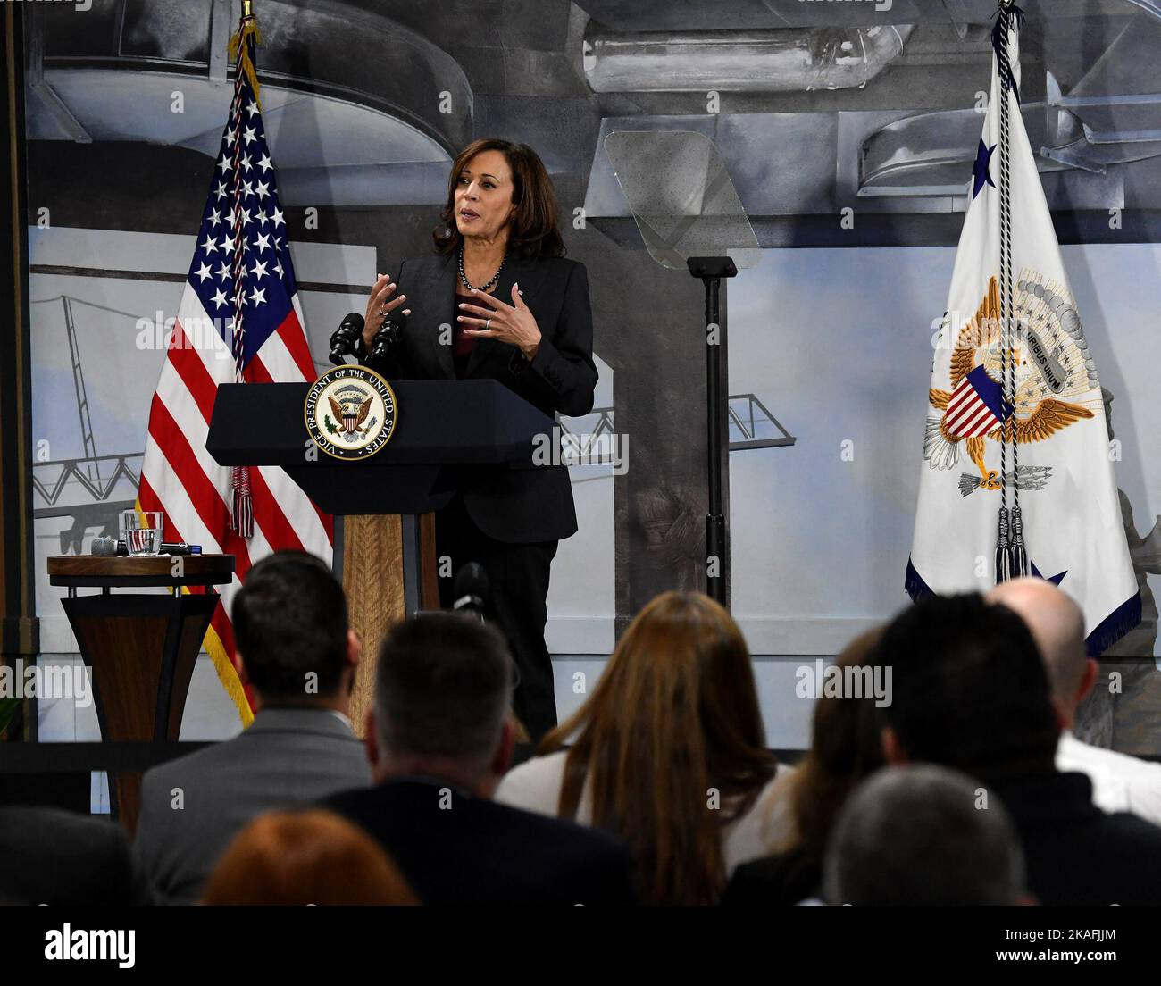 US Vice President Kamala Harris delivers remarks about IRA Home Rebates