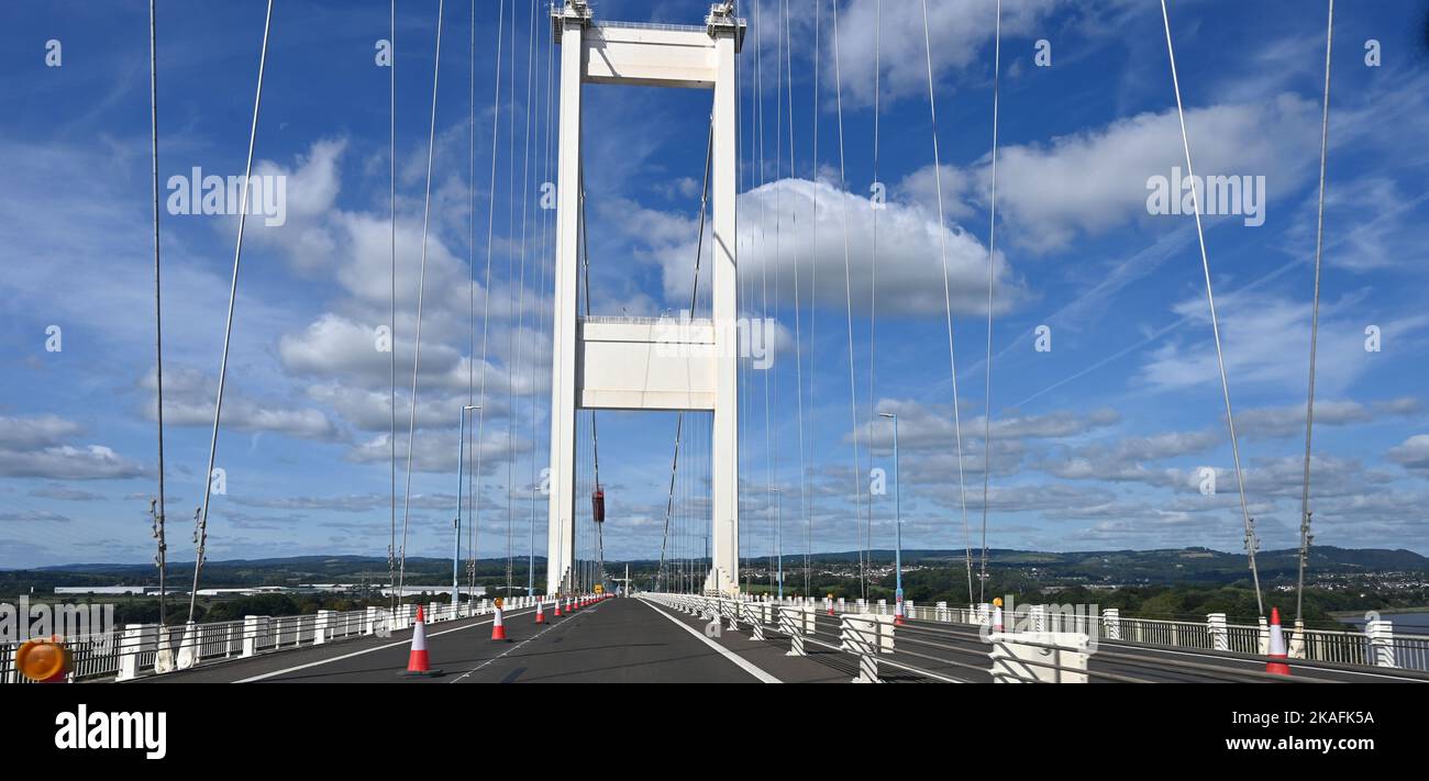 suspension bridge over the river in England Stock Photo