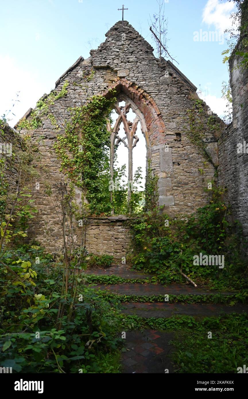 Church ruins. Gothic window detail in Tintern Stock Photo