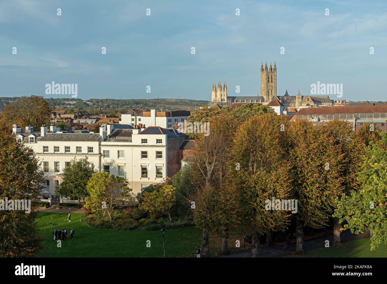 View of the cathedral from Dane John Mound, Canterbury, Kent, England ...
