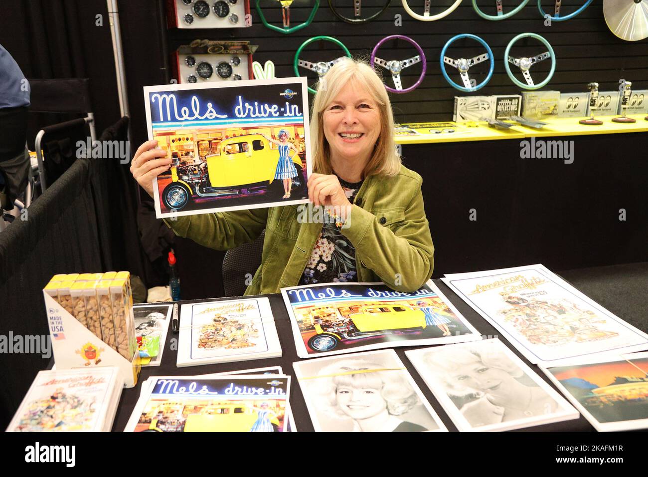 Las Vegas, United States. 02nd Nov, 2022. Actress Candy Clark signs autographs for fans during the 2022 SEMA Show, at the Las Vegas Convention center in Las Vegas, Nevada, Wednesday, November 2, 2022. The Specialty Equipment Market Association (SEMA), sometimes referred to as the SEMA Car Show 2022, brings together manufacturers and buyers in every segment of the automotive industry, Photo by James Atoa/UPI Credit: UPI/Alamy Live News Stock Photo