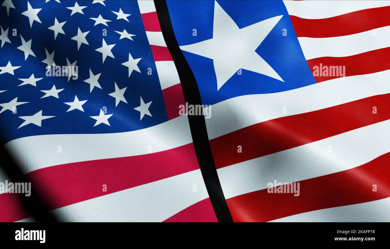 3D Waving Liberia and USA Merged Flag Closeup View Stock Photo - Alamy