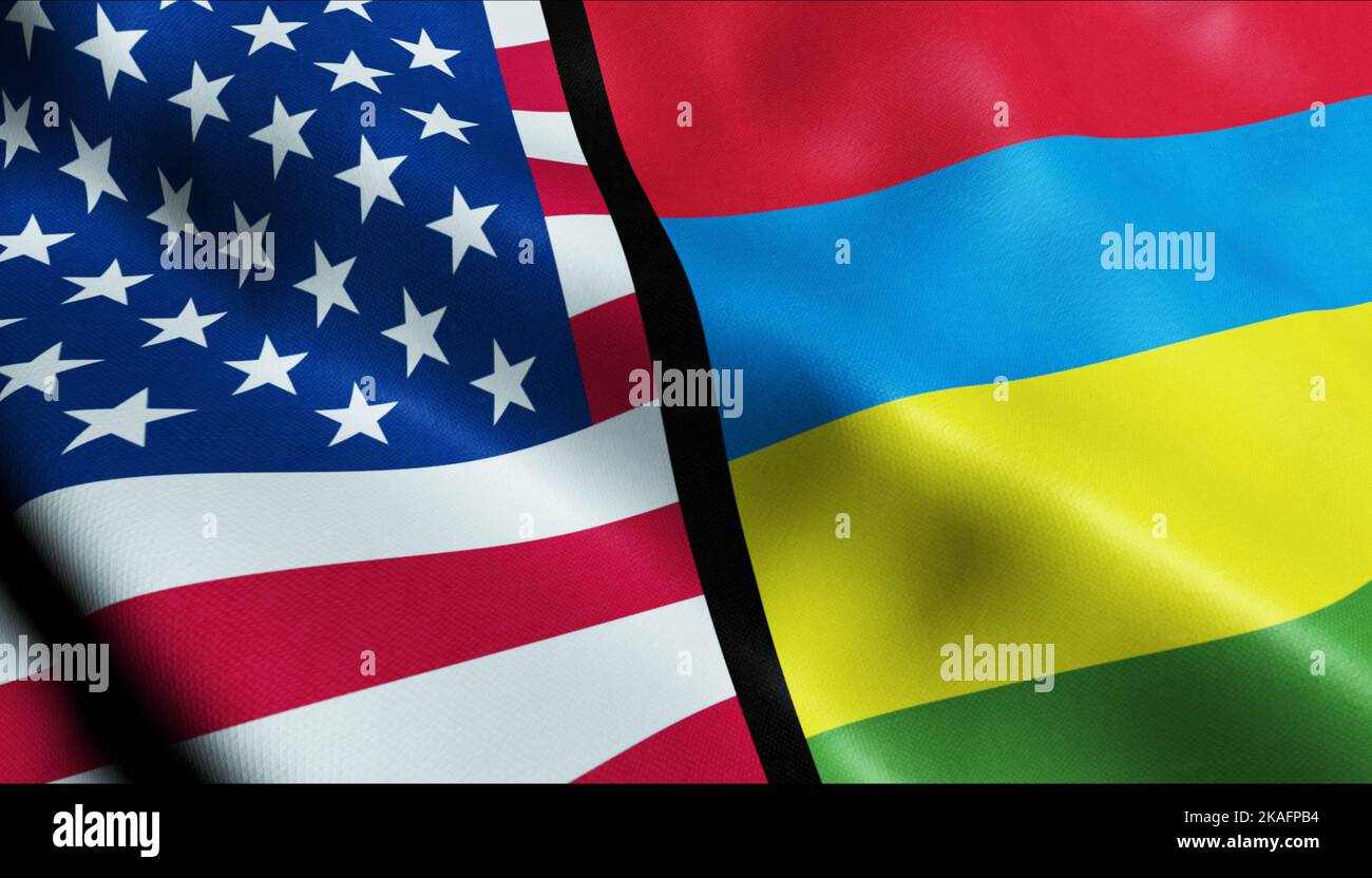 3D Waving Mauritius and USA Merged Flag Closeup View Stock Photo - Alamy