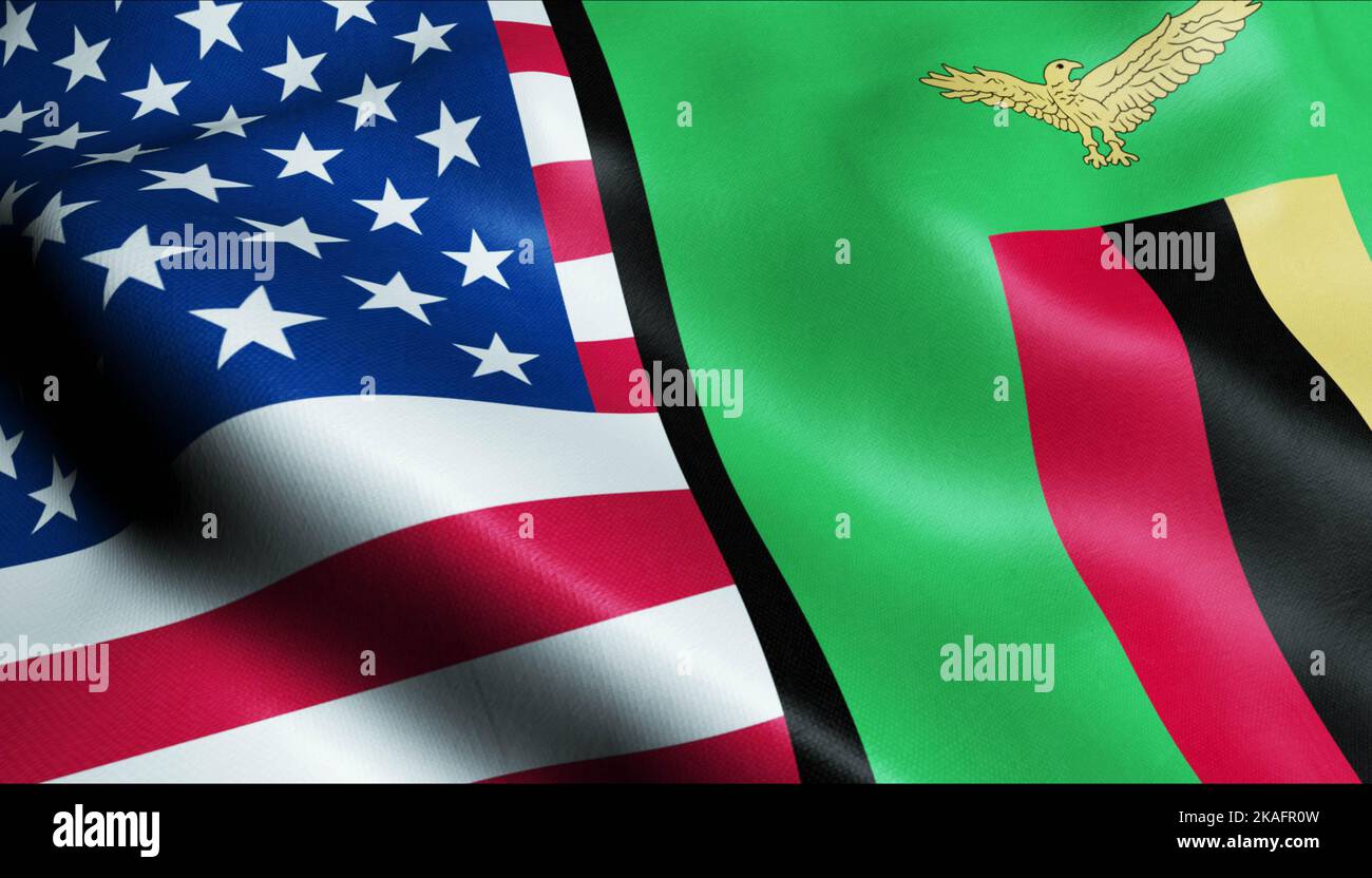 3D Waving Zambia and USA Merged Flag Closeup View Stock Photo - Alamy