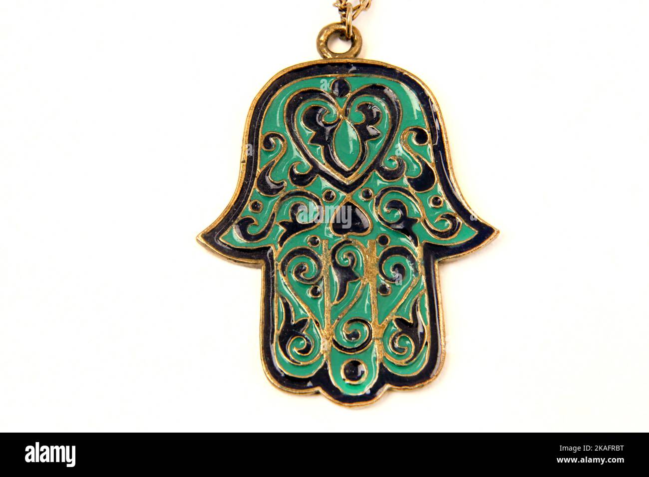 Enamel Hamsa Pendant on necklace Stock Photo