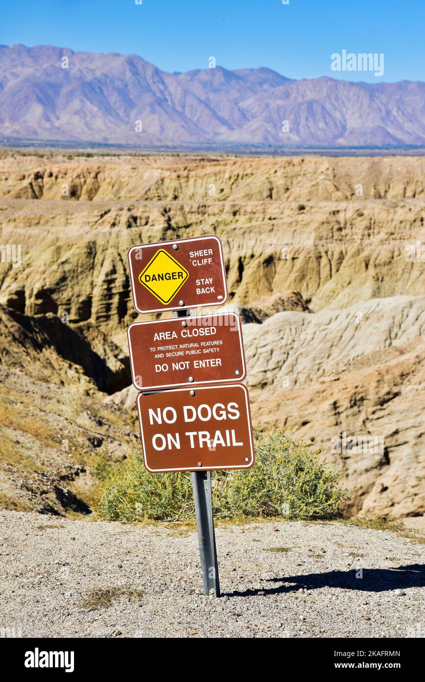 Danger signs in the Anza-Borrego State Park Stock Photo