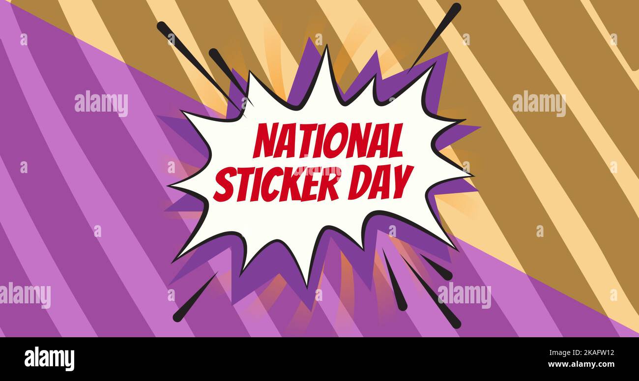 Vector image of national sticker day text on brown and violet striped