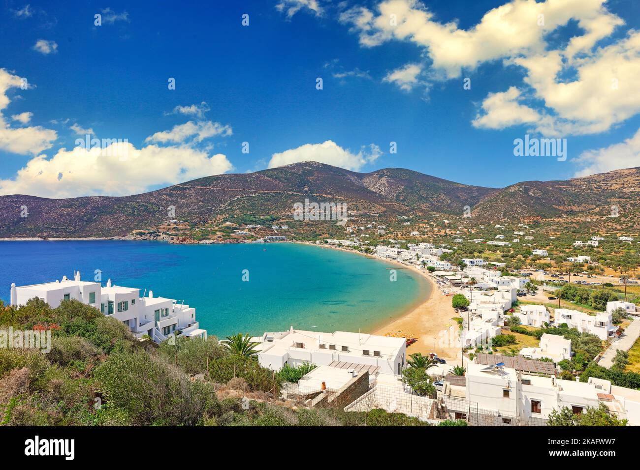 Platis Gialos beach of Sifnos island in Cyclades, Greece Stock Photo ...