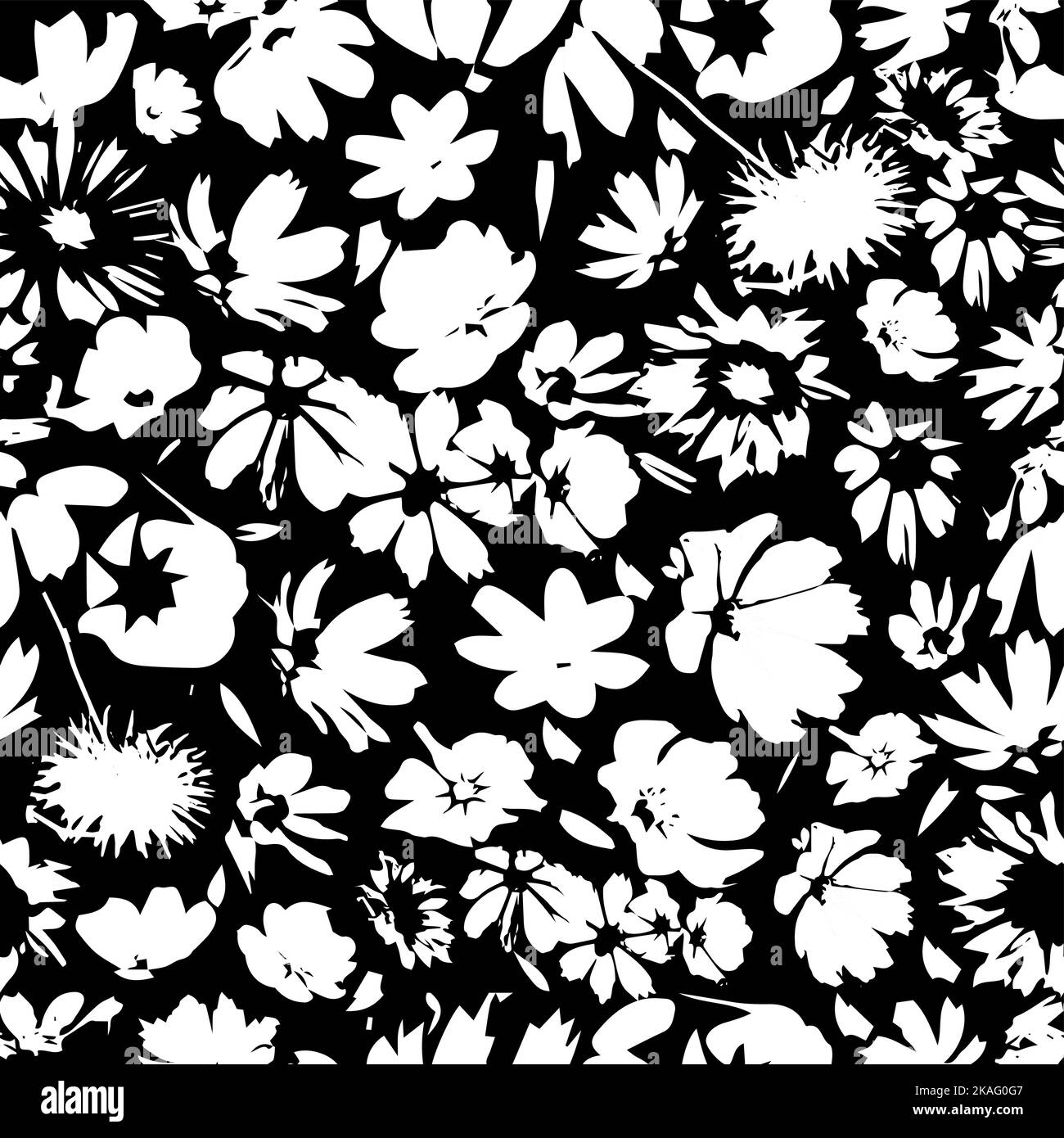 Flowers monochrome seamless pattern. Vector illustration. Vector illustration. Black and white print Stock Vector