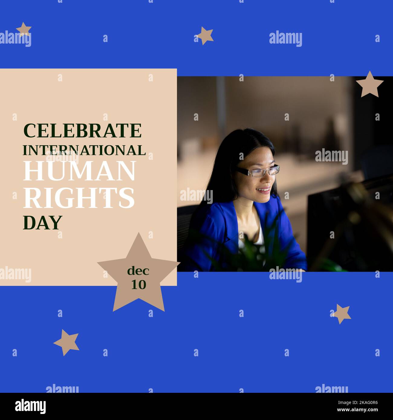 Composition of celebrate international human rights day text over asian woman Stock Photo