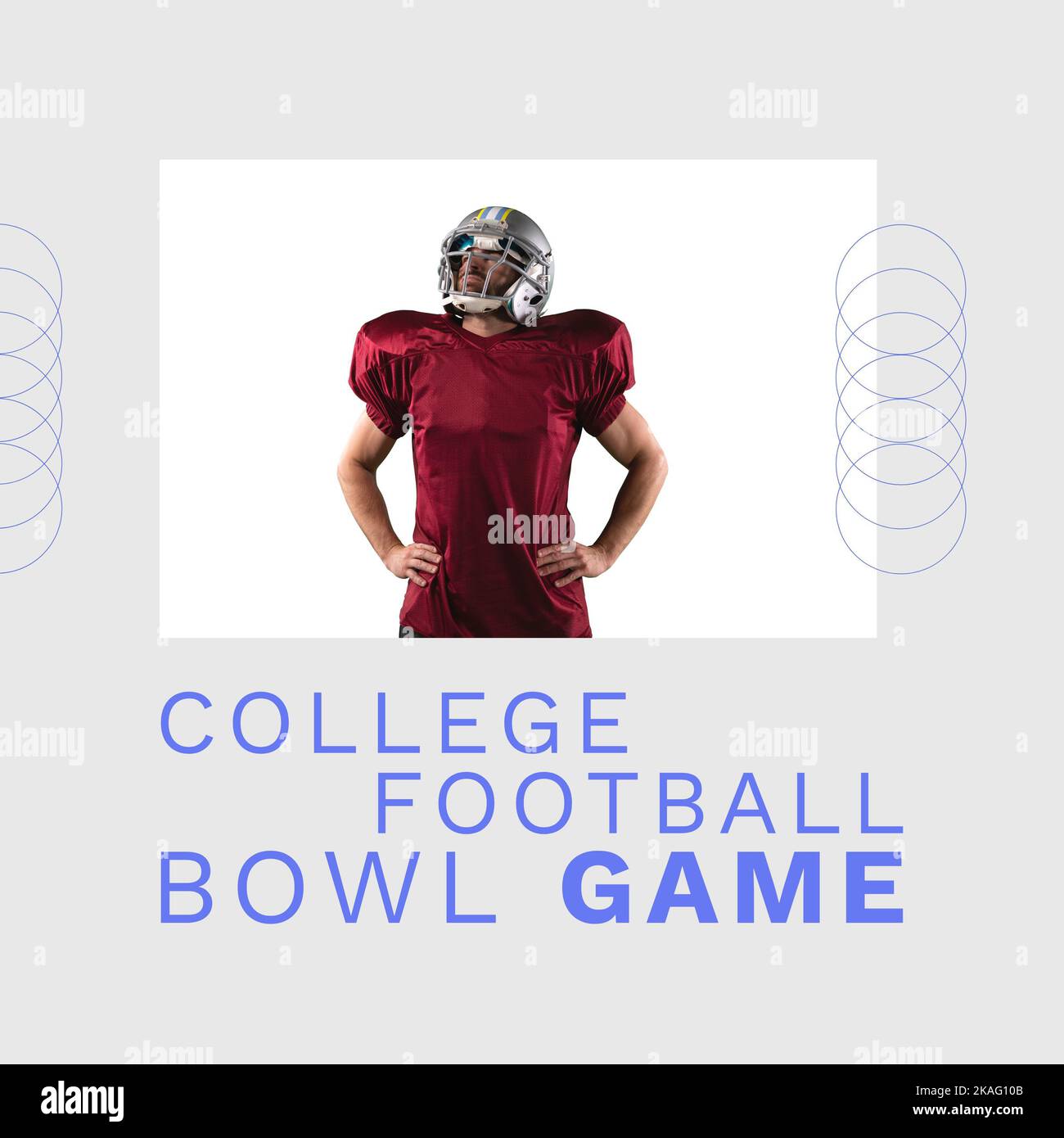 Composition of college football bowl game text and biracial male player Stock Photo