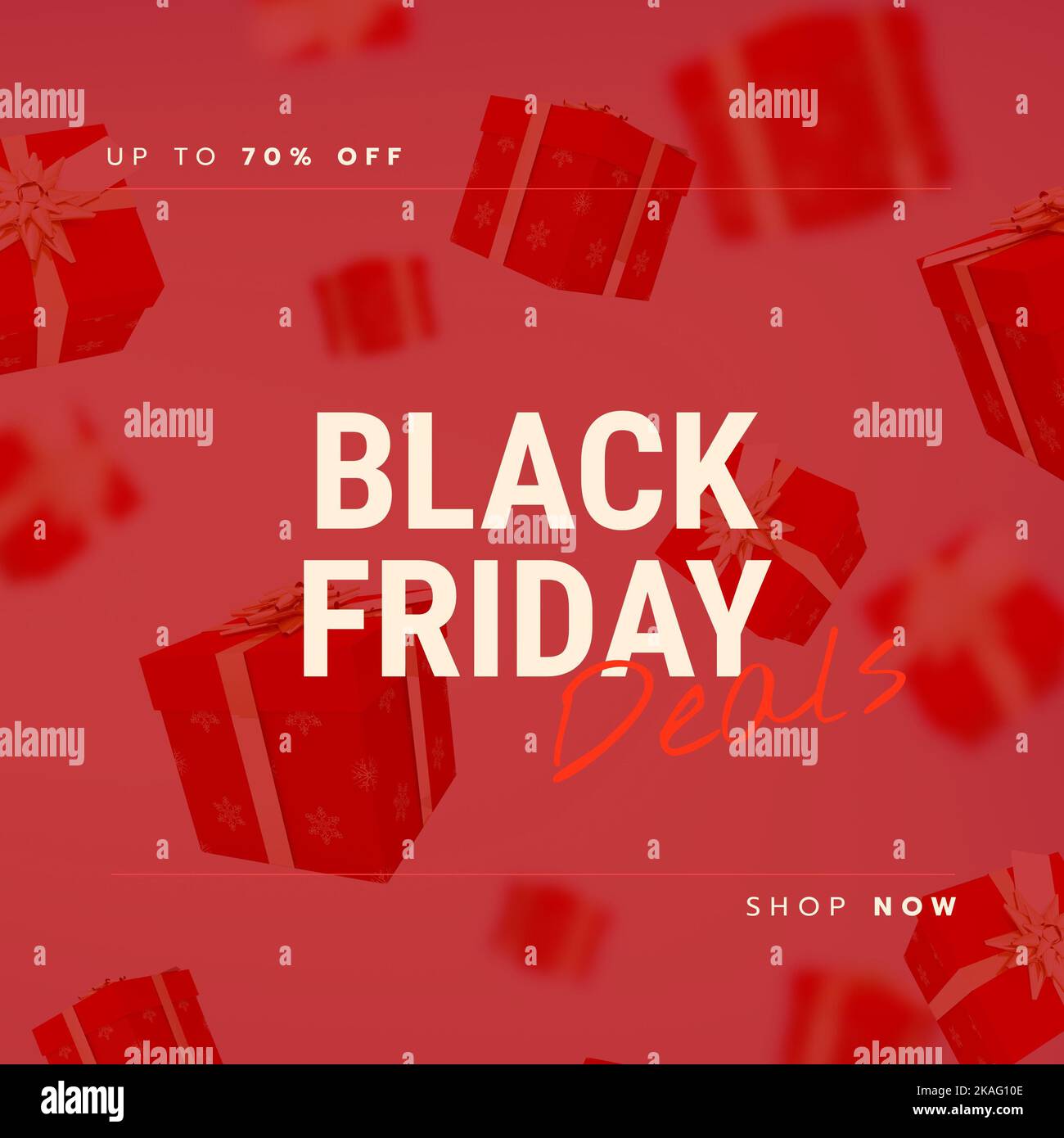 Composition of up to 70 percent off black friday deals shop now text over presents Stock Photo