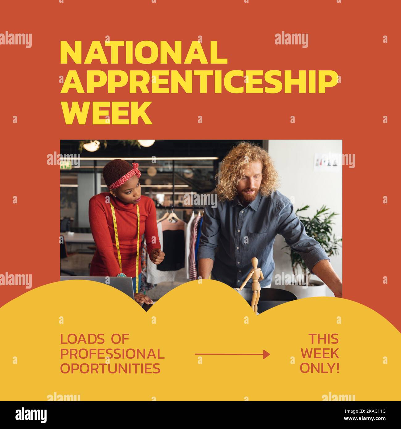 Composition of national apprenticeship week text over diverse business