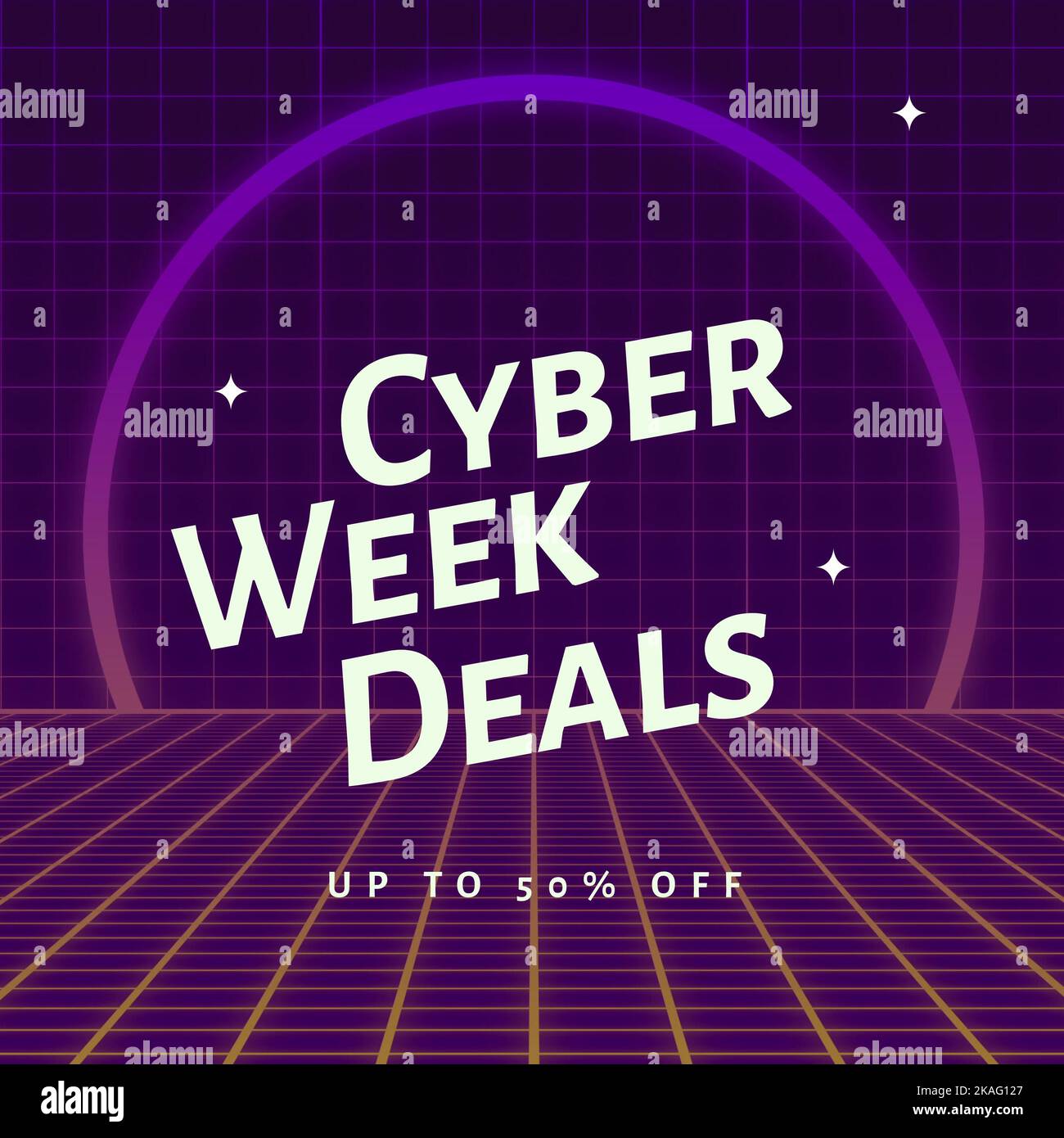 Image of cyber week deals text in glowing purple circle on purple