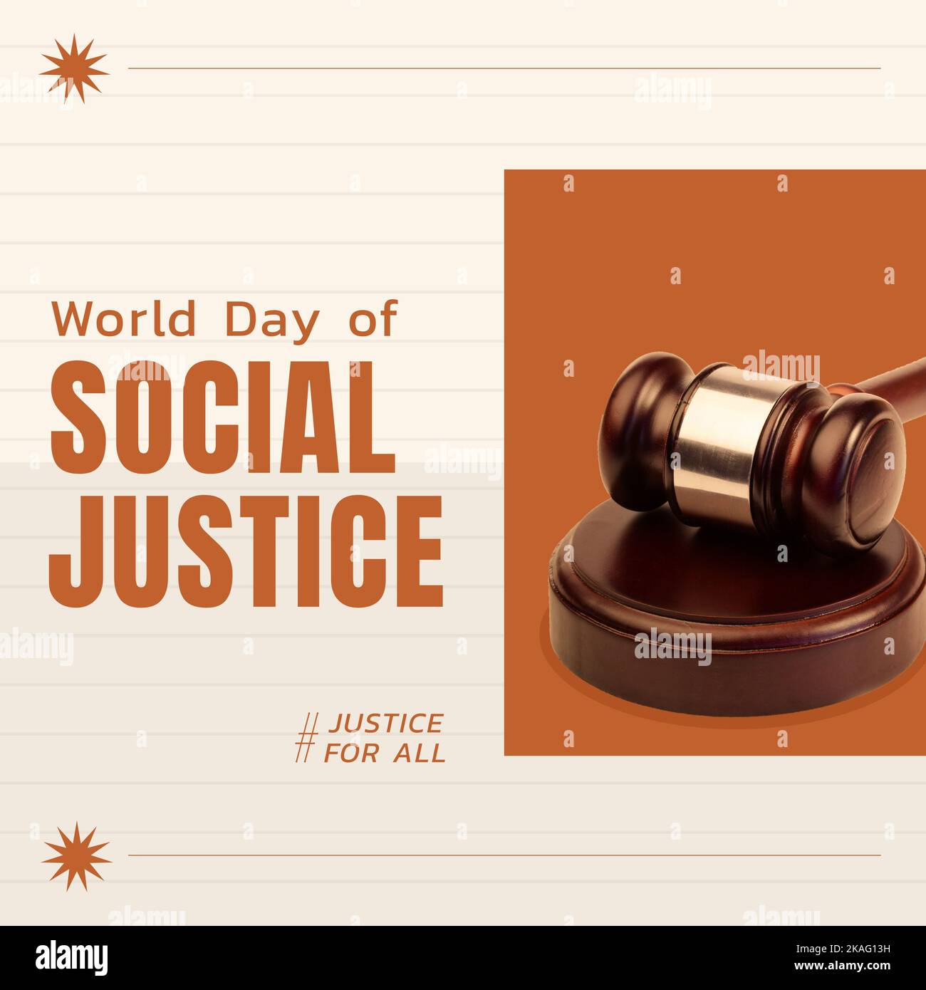 Composition of world day for social justice text over gavel Stock Photo