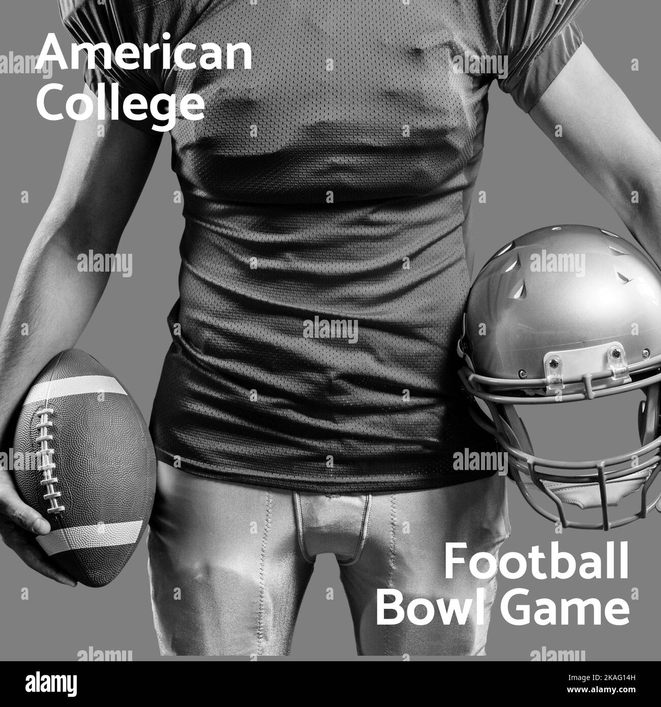 Composition of american college football text over caucasian male