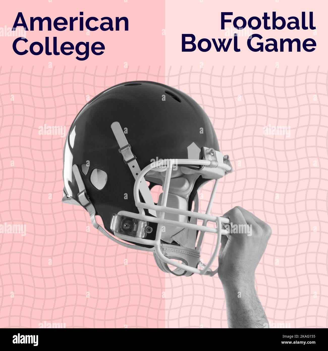 Composition of american college football text over hand with helmet