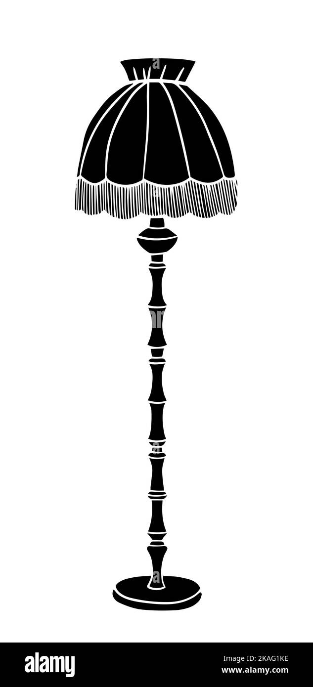 Floor lamp black silhouette object on white background. Vintage old