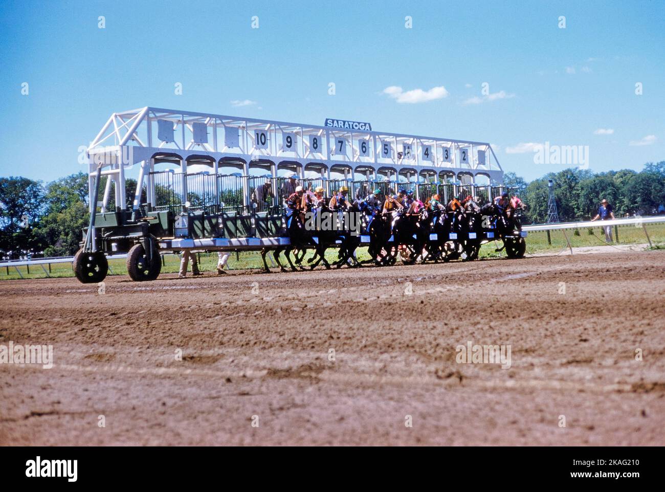 Start of Horse Race, Saratoga Springs, New York, USA, Toni Frissell Collection, August 1960 Stock Photo