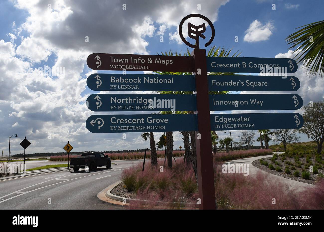 Babcock Ranch, Florida, USA. 31st Oct, 2022. Directional signs are seen ...