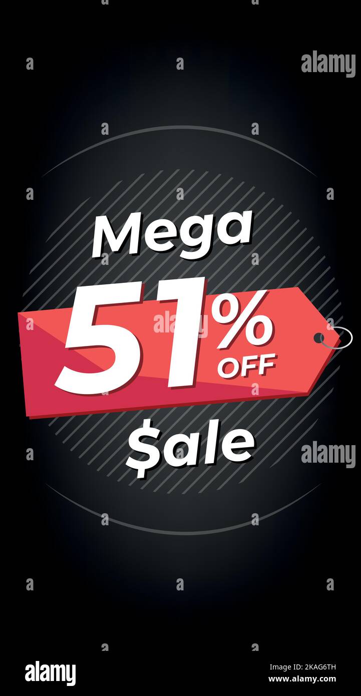 51% off. Black discount banner with fifty-one percent. Advertising for ...