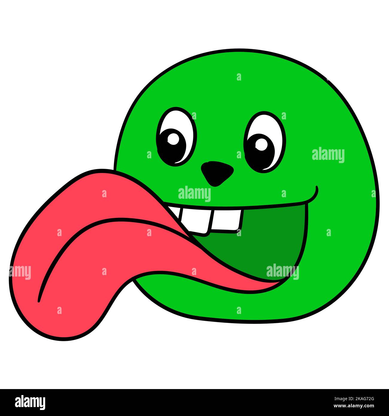 A cute doodle cartoon character of a goofy face with tongue sticking