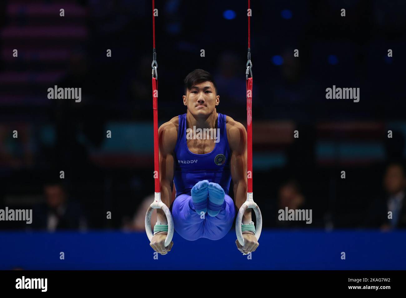 Liverpool, UK. 2nd November, 2022. Minh Lorenzo Casali of Italy on the Rings during the Men's Team Final on day five of the 2022 Gymnastics World Championships at M&S Bank Arena on November 02, 2022, in Liverpool, England. (Photo: Mark Fletcher | MI News) Credit: MI News & Sport /Alamy Live News Stock Photo