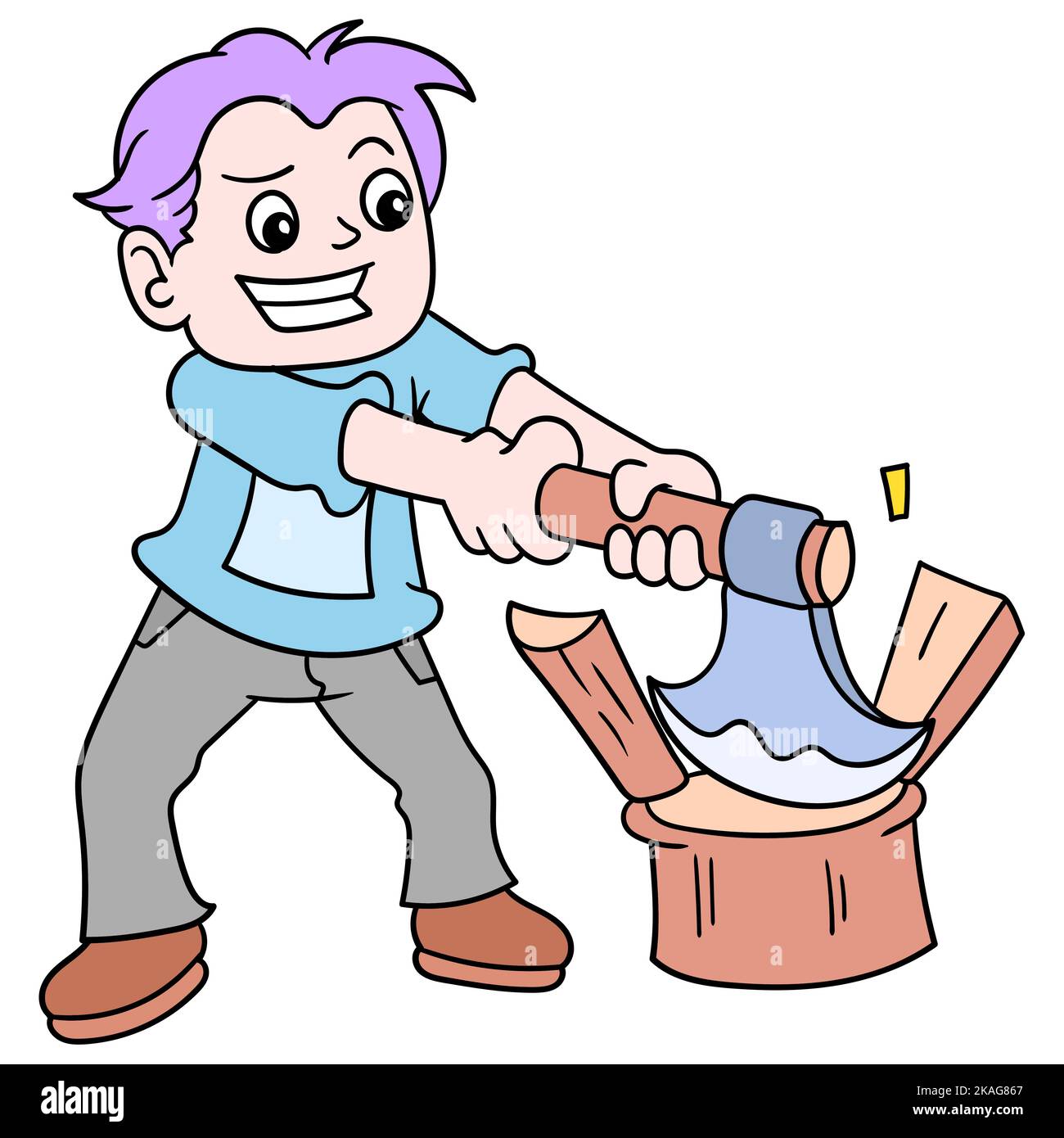 A cute doodle of a handsome and strong cartoon character splitting