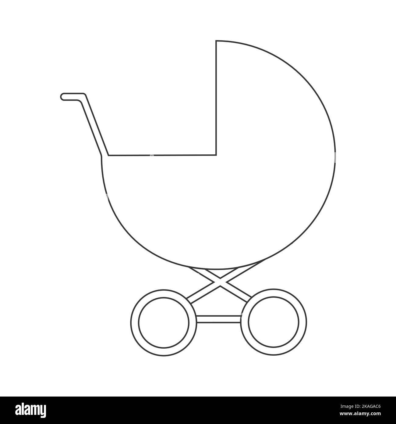 Baby carriage icon. Outline infant stroller isolated on white