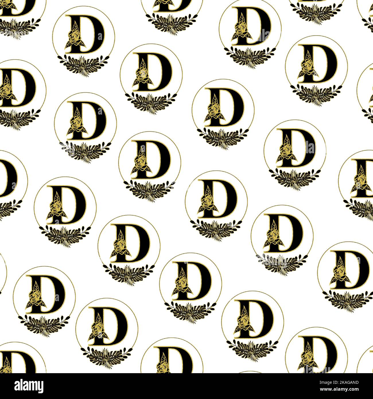 Pattern with monogram D. Repeating pattern with letter D. Seamless pattern with logo and letter D. Stock Photo