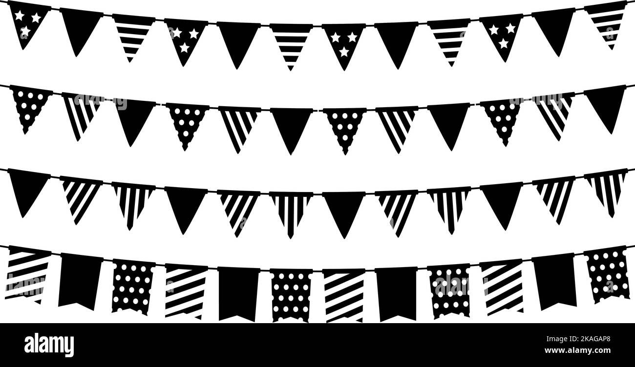 Black bunting silhouette set. Holiday flag garland collection. Black