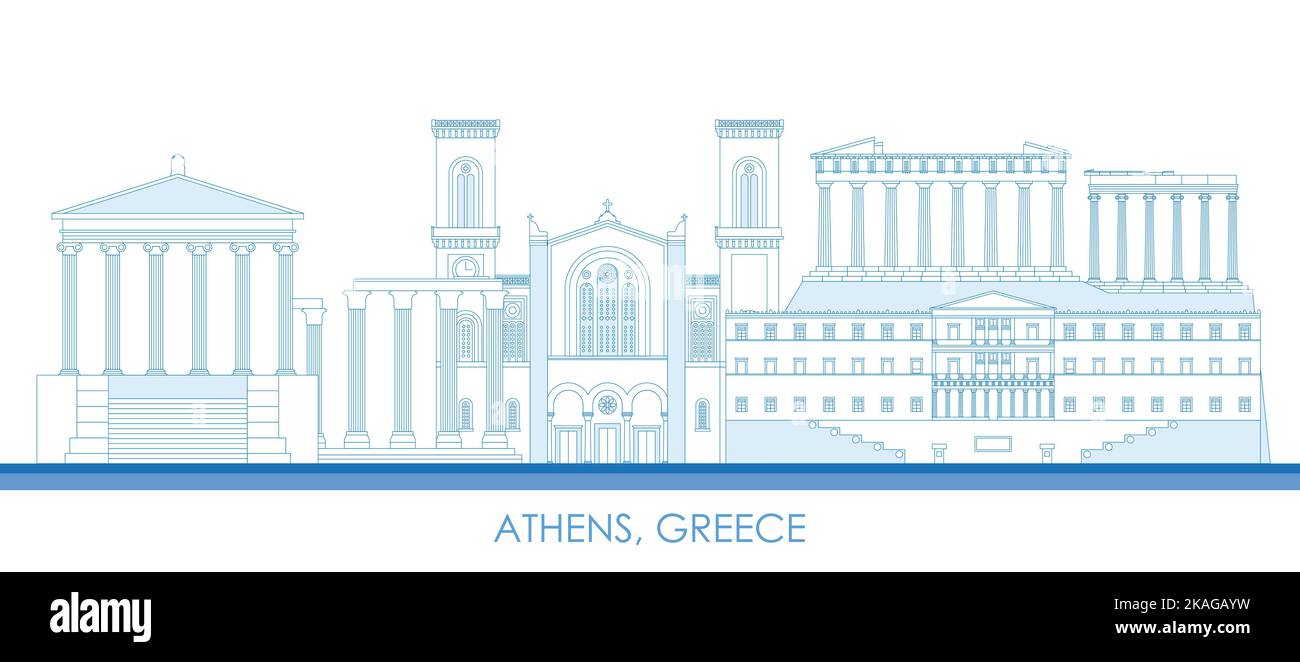 Outline Skyline panorama of city of Athens, Greece - vector illustration Stock Vector