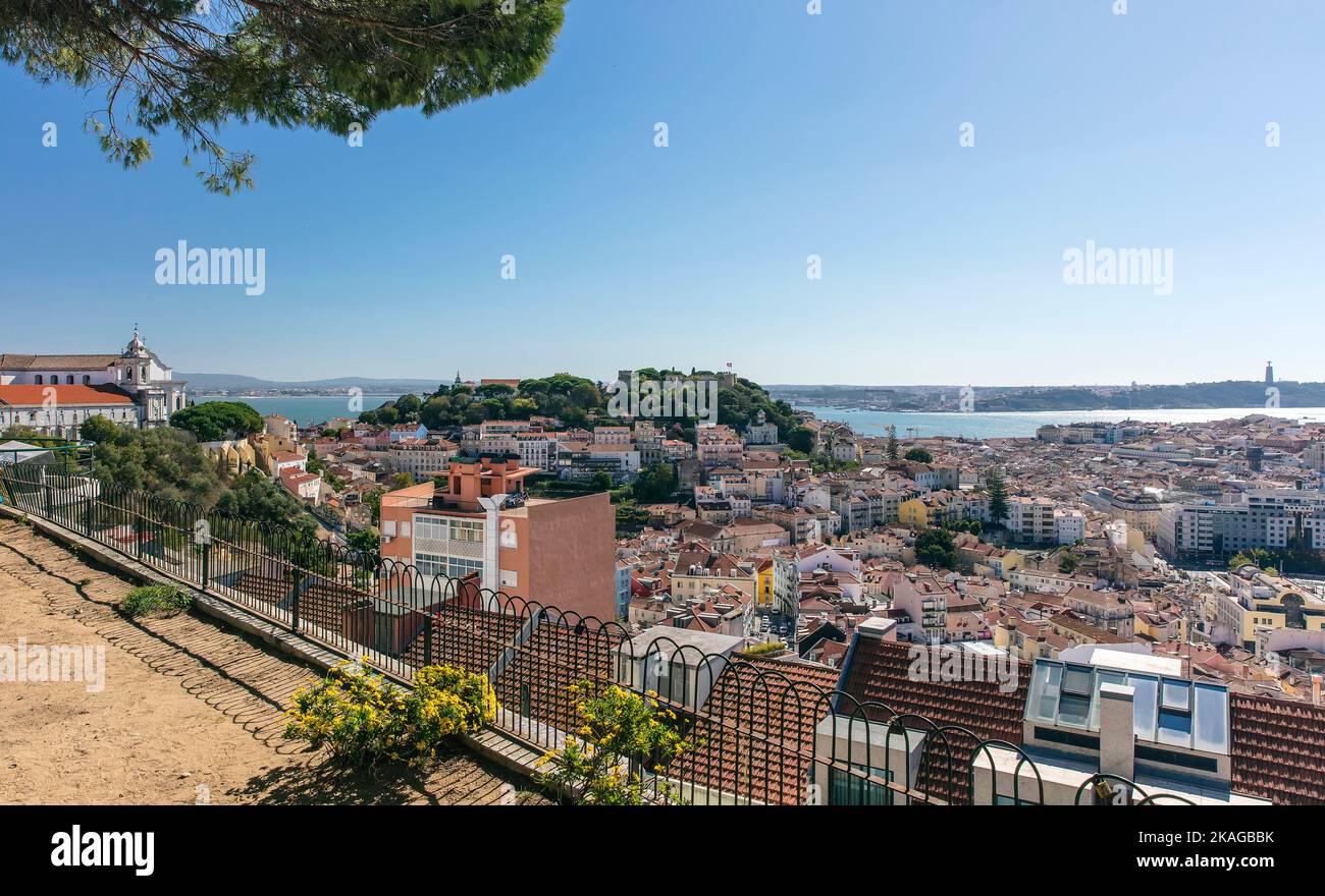 Castelo Sao Jorge and River Tagus, Lisbon, Portugal cityscape Stock Photo