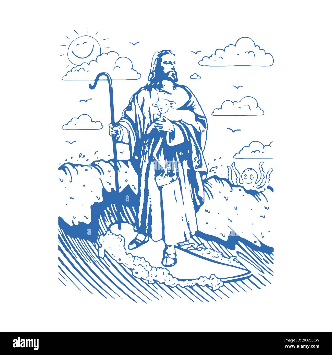 Jesus' surfer vector T shirt design. Beach lover tee designs. Surfing Life. Download it Now Stock Vector