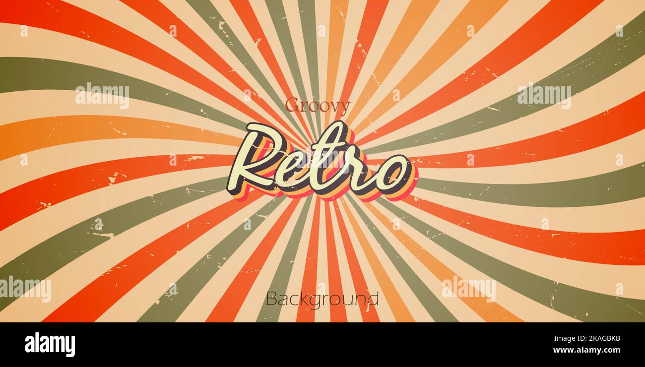 Colorful background retro style with groovy sunburst and grunge texture design vintage Stock Vector