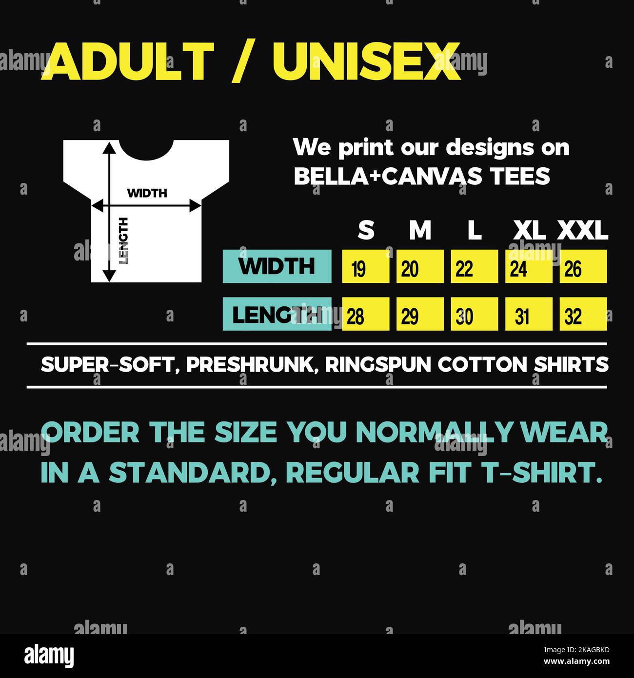 Size chart T shirt vector. Etsy store clothing size table. Download it