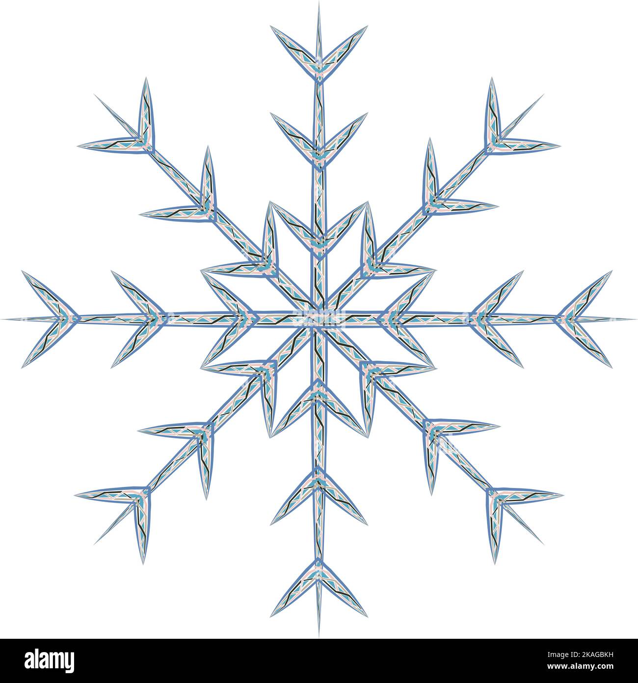 Abstract snowflake by different patterned lines in trendy wintry blue ...