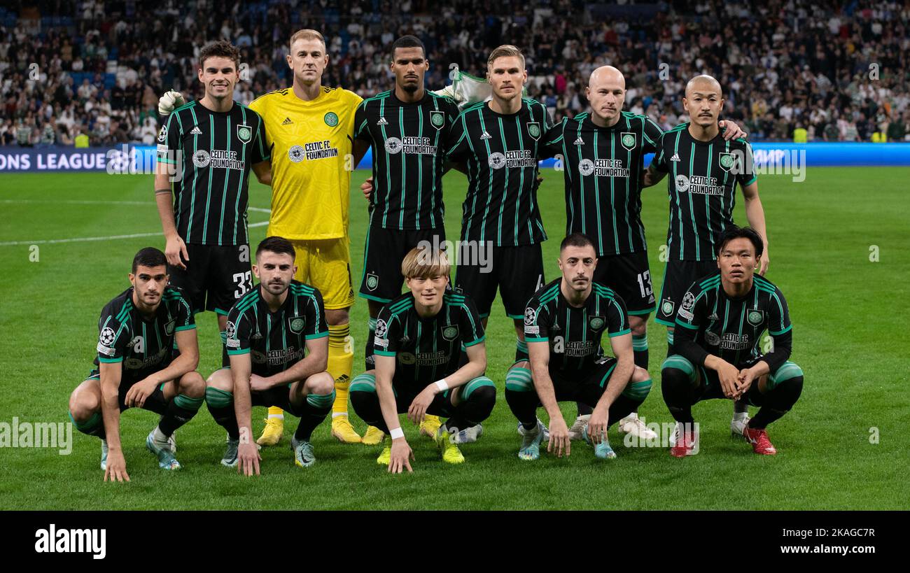 Madrid, Spain. 2nd November 2022; Stadium Santiago Bernabeu, Madrid, Champions League, Real Madrid CF versus Celtic Football Club; Celtis line up Credit: Action Plus Sports Images/Alamy Live News Stock Photo