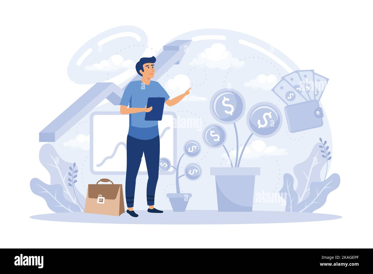 Concept of portfolio Financial literacy, investment. Girl