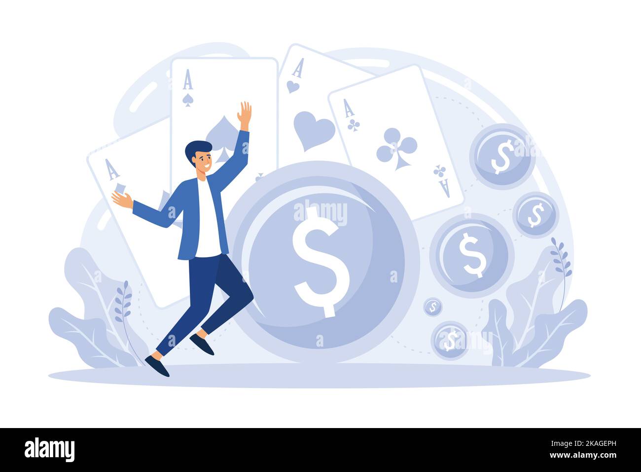 Poker player, lucky casino winner flat vector character. Gambling income, taxation of gambling income, legal wagers operations concept. flat vector mo Stock Vector