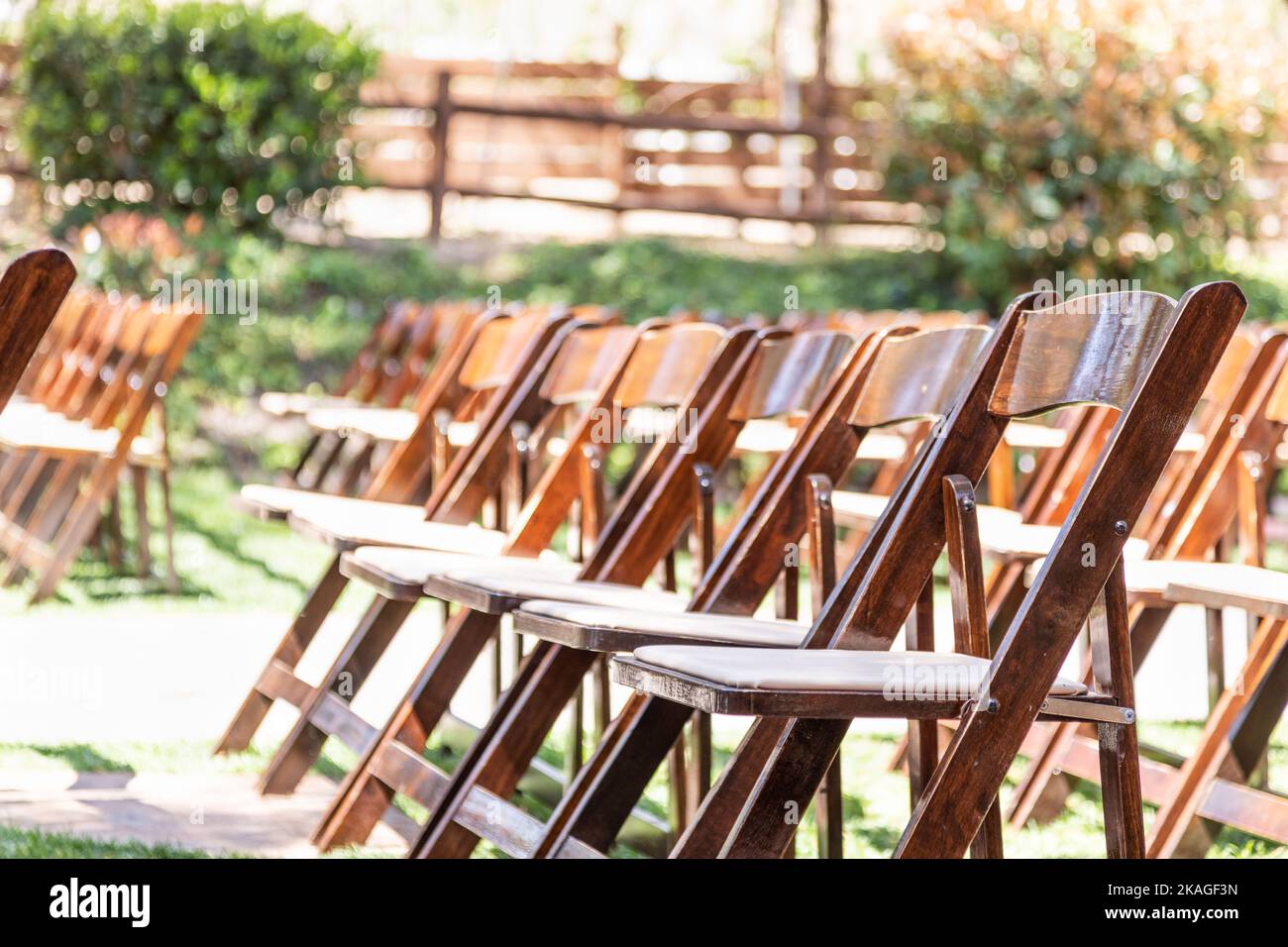 Rows of Wooden Event Chairs at Wedding Venue Abstract Stock Photo Alamy