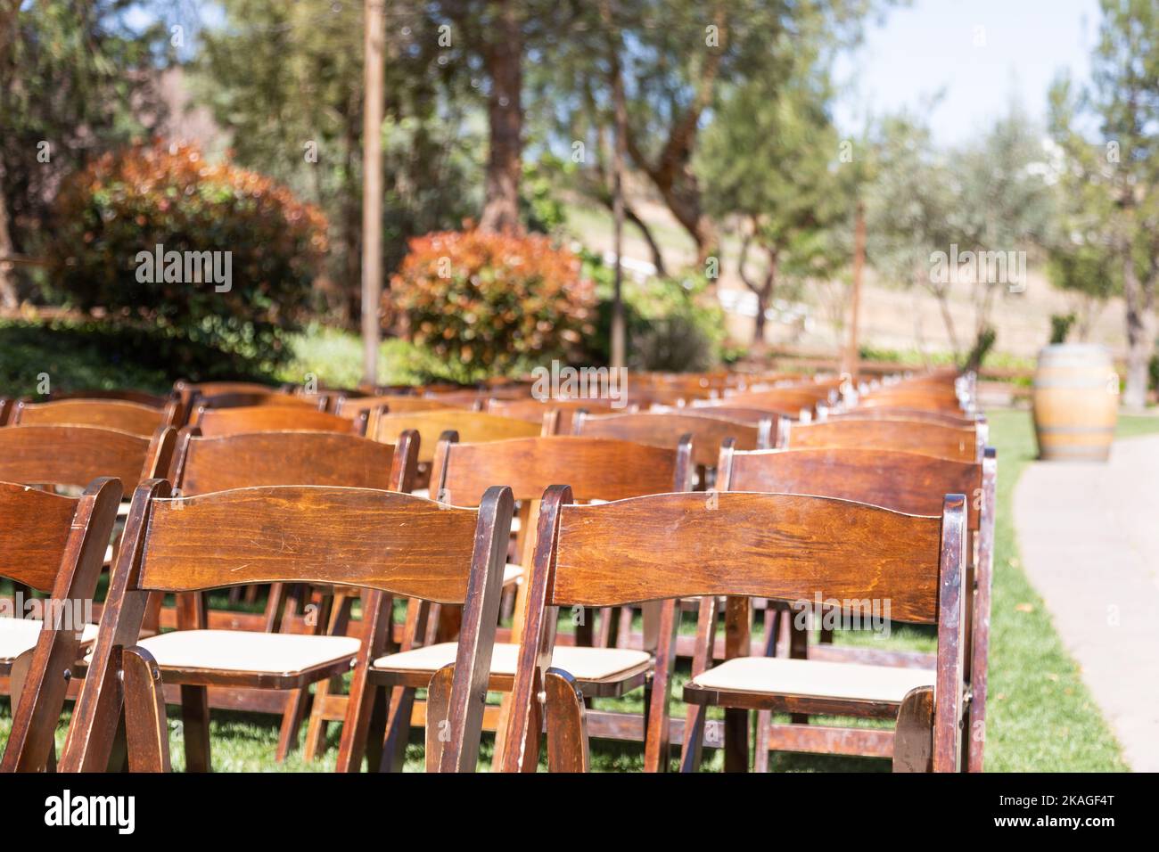 Rows of Wooden Event Chairs at Wedding Venue Abstract Stock Photo Alamy