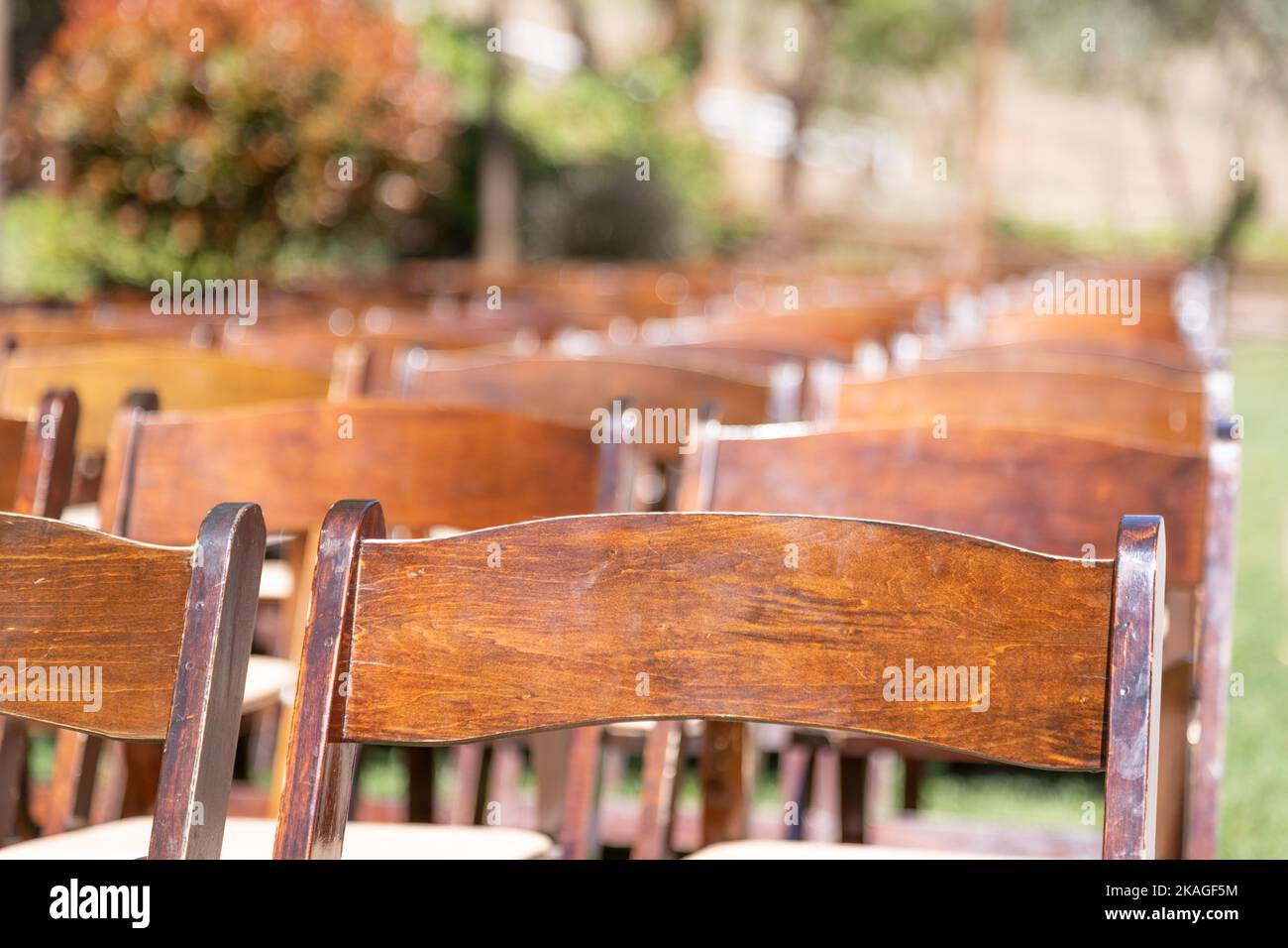 Rows of Wooden Event Chairs at Wedding Venue Abstract Stock Photo Alamy
