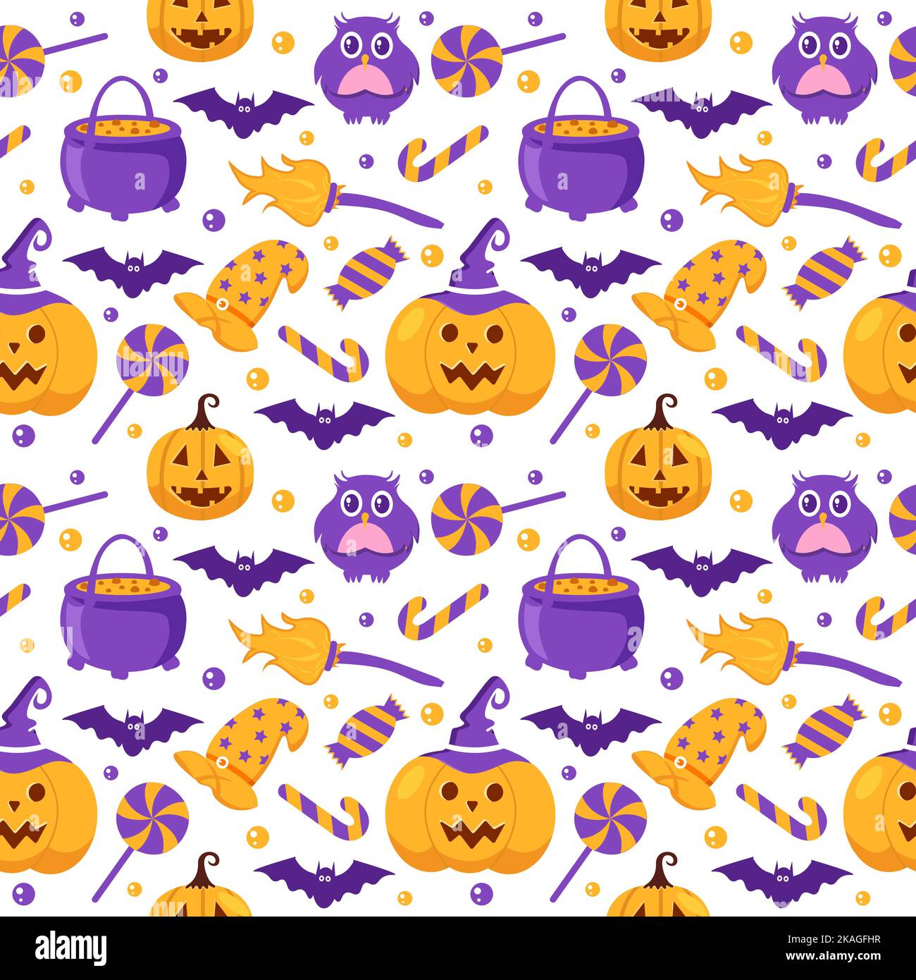 Halloween Seamless Pattern Design With Witch, Haunted House, Pumpkins ...