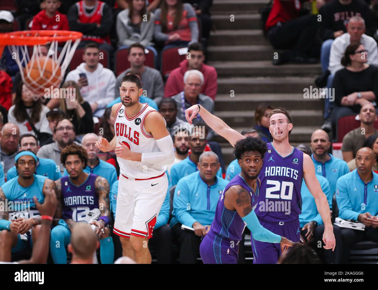 Charlotte Hornets forward Gordon Hayward (20) brings the ball up court  against the Washington Wizards during the first half of an NBA basketball  game in Charlotte, N.C., Wednesday, Nov. 17, 2021. (AP