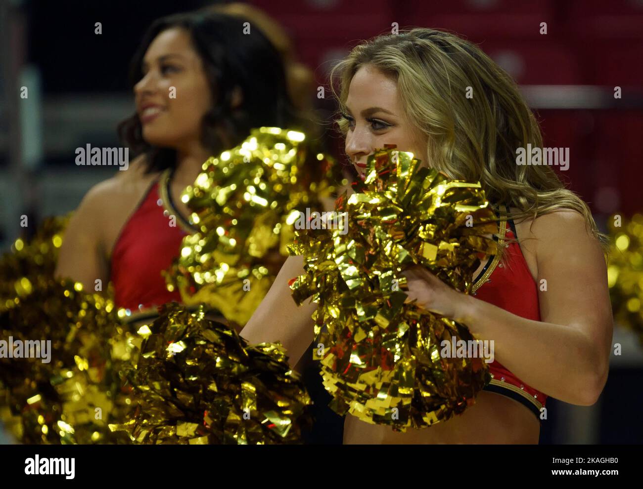 COLLEGE PARK, MD., USA - 02 NOVEMBER 2022: Maryland cheerleaders perform during a women's college basketball game between the Maryland Terrapins and the Millersville Marauders on November 02 2022, at Xfinity Center, in College Park, Maryland (Photo by Tony Quinn-Alamy Live News) Stock Photo